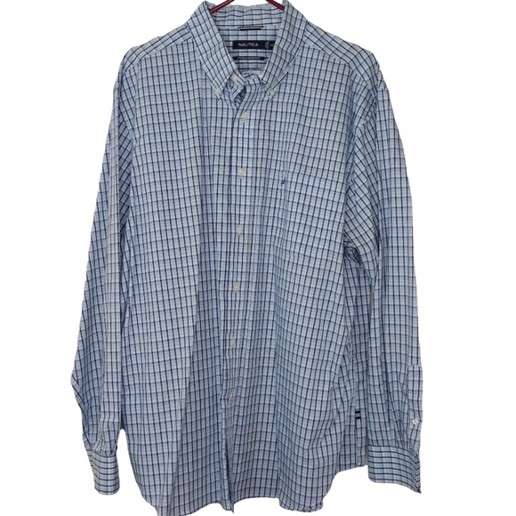 Nautica Other - Nautica Long Sleeve Blue Checked Wrinkle Free Button Down Men’s Size XXL